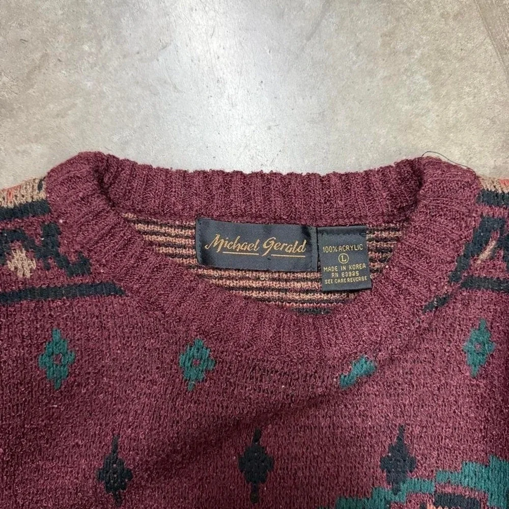 Vintage 90s Michael Gerald Abstract Multicolor Knit Acrylic Sweater Size L